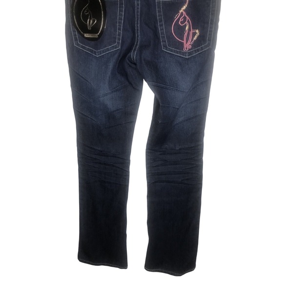 Baby Phat Jeans Women's Dark Wash Denim Embellished Pockets Straight Leg - Picture 10 of 11
